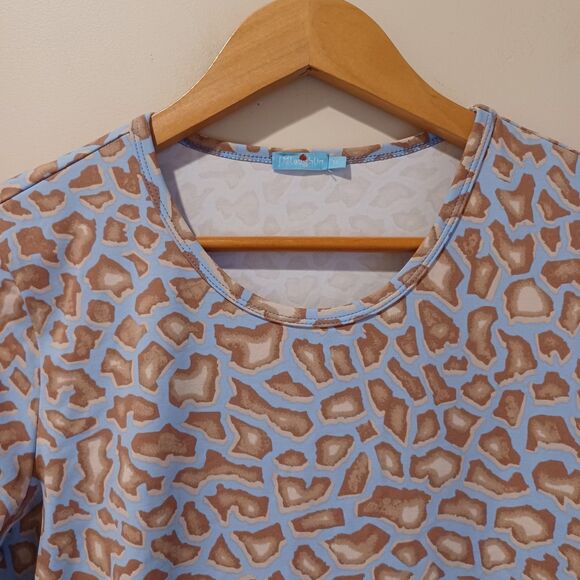 J McLaughlin Signature Catalina Cloth Blue Animal Print Top Size M Preppy - Picture 2 of 6
